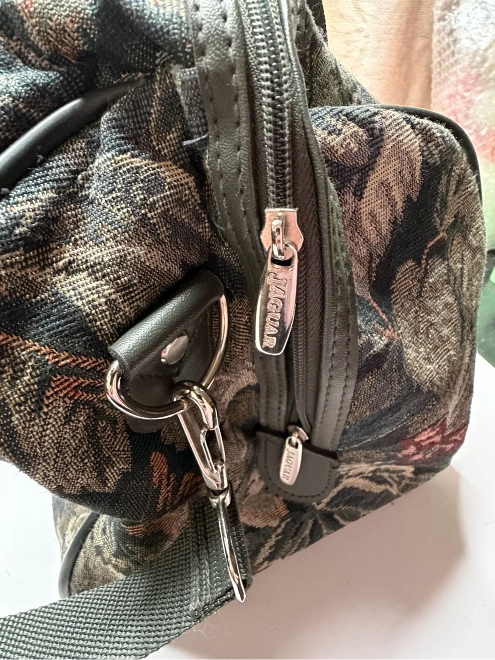 Vintage Jaguar Floral Tapestry Weekender Bag in Multi-Color